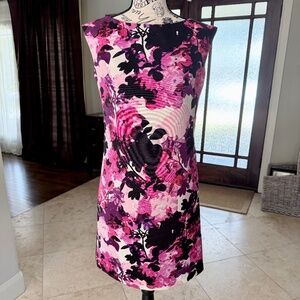 ELIZA J | Pink/Purple Floral Print Sheath Dress, Size 4